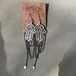 Lucky Brand earrings, hamsa with chains